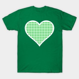 Green and White Gingham Heart T-Shirt